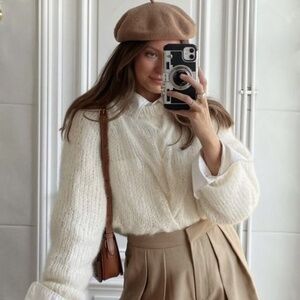 Tan Beret with Floral Accents